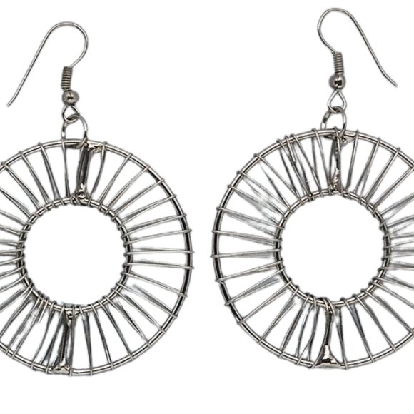 Wire Wrapped Round 41mm Earrings in Gunmetal Plated Steel - Picture 1 of 1